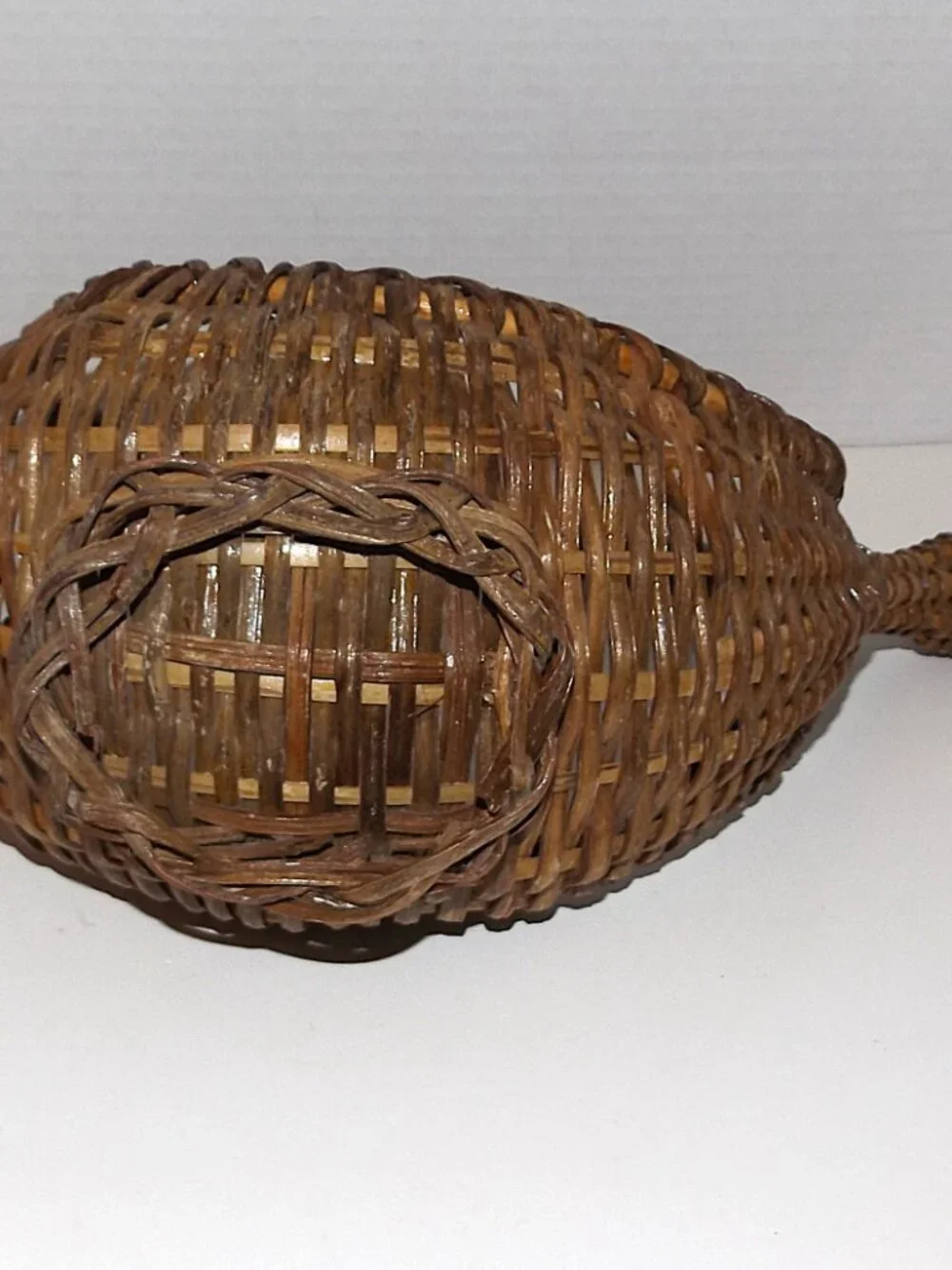 Vintage Woven Wicker And Bamboo Brown Bird Basket Carved Beak